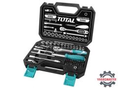 Набор инструментов ключей, головок торцевых 1/4″ (45 предметов) TOTAL ТНТ141451 Титан